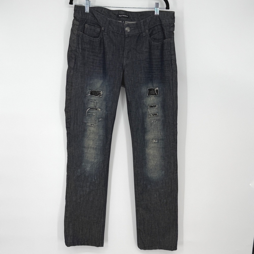 Royal Underground Studded Jeans Womens 30 Dark Wash Y2K Distressed‎ Sparkle